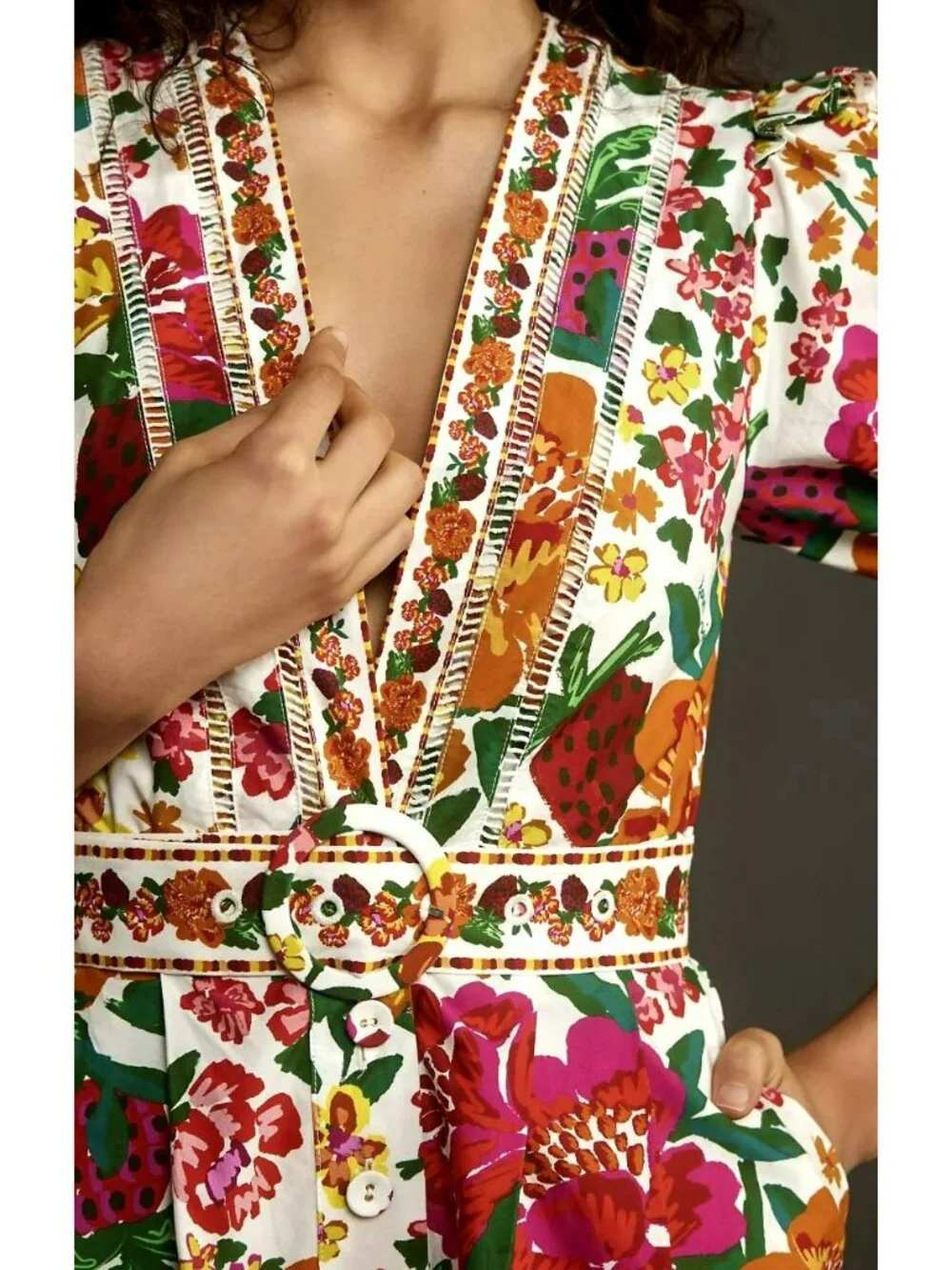 Anthropologie Farm Rio Flowerful Printed Romper Shorts Belt Small New - Picture 4 of 9